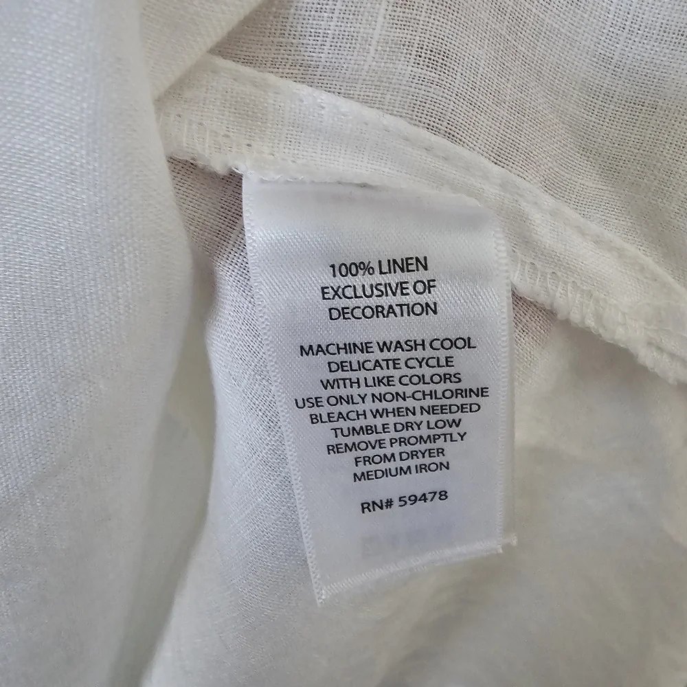 Marisa Christina White Linen Tunic Top Embroidered Size L - Picture 6 of 7